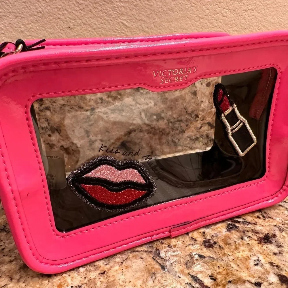 Victoria's Secret Cosmetic Case Clear Pink Patches Beauty Travel Makeup …